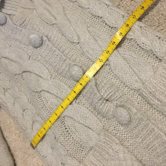 Y2K Tomboy Jeans Long Chunky Cream Cable Knit Wool Blend Button Up Sweater - Picture 10 of 15